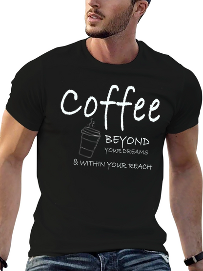 Camiseta Negra con Estampado de Café Inspirador