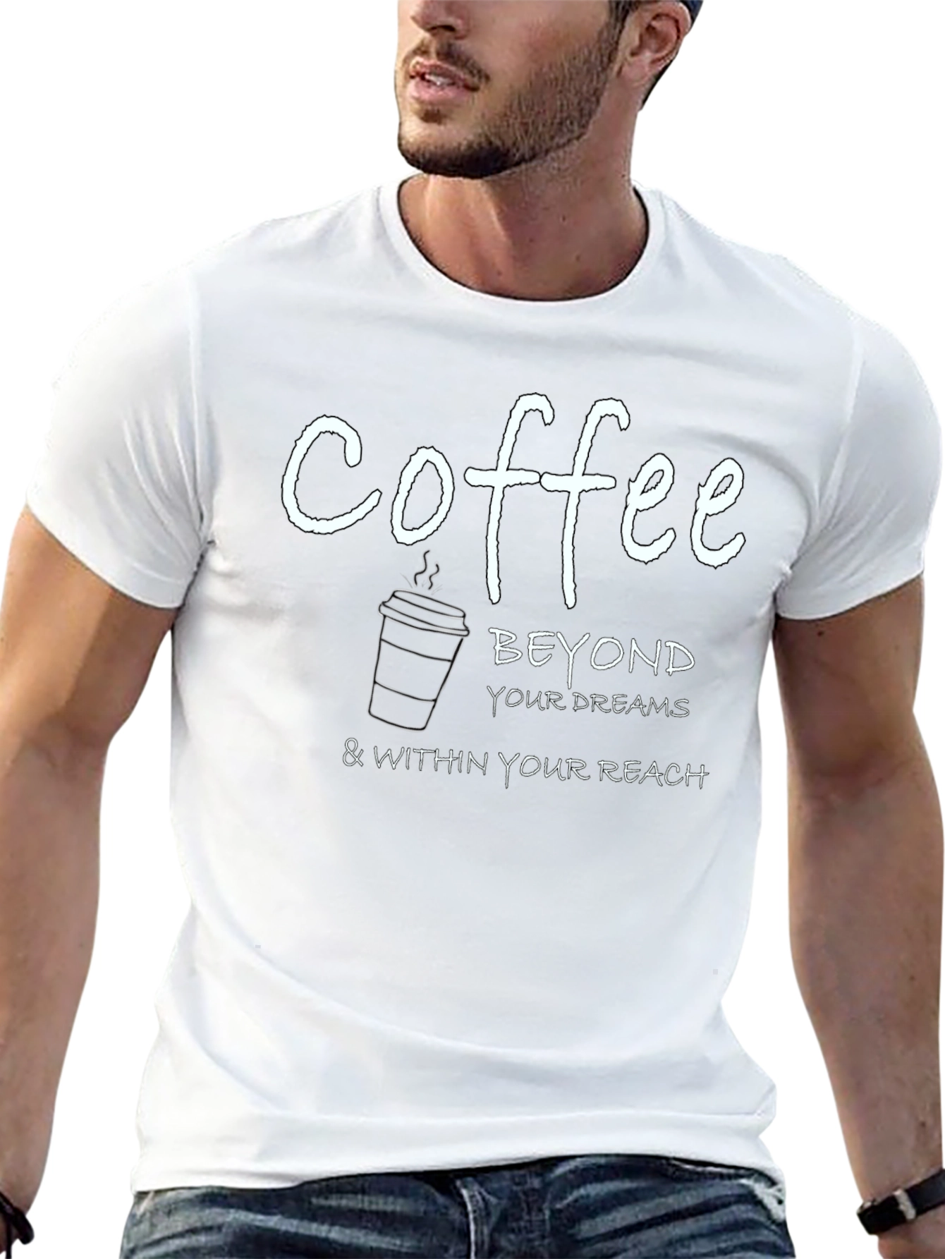 Camiseta Negra con Estampado de Café Inspirador