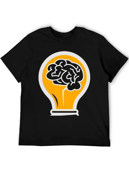 Camiseta Negra con Diseño de Cerebro en Bombilla