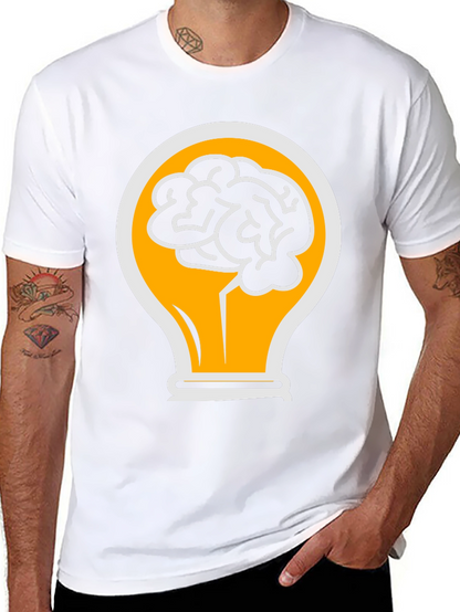 Camiseta Negra con Diseño de Cerebro en Bombilla