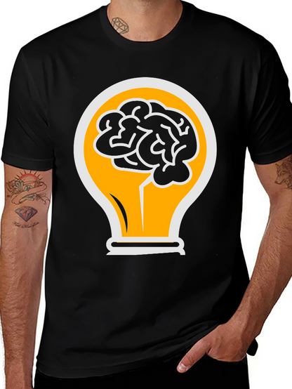 Camiseta Negra con Diseño de Cerebro en Bombilla