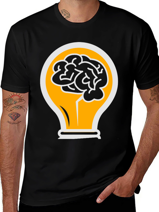 Camiseta Negra con Diseño de Cerebro en Bombilla