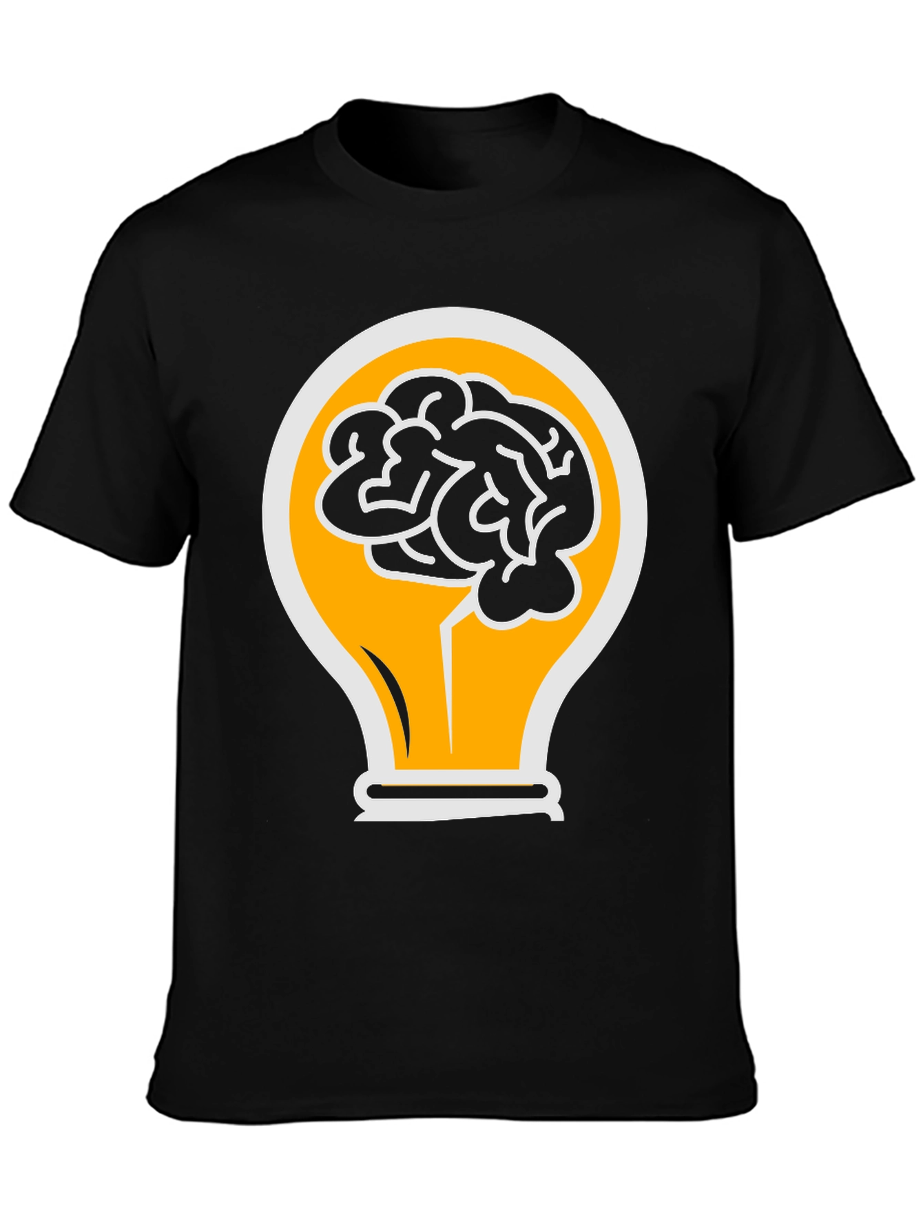 Camiseta Negra con Diseño de Cerebro en Bombilla