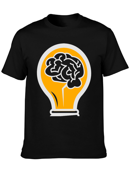 Camiseta Negra con Diseño de Cerebro en Bombilla