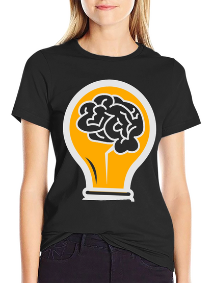 Camiseta Negra con Diseño de Cerebro en Bombilla
