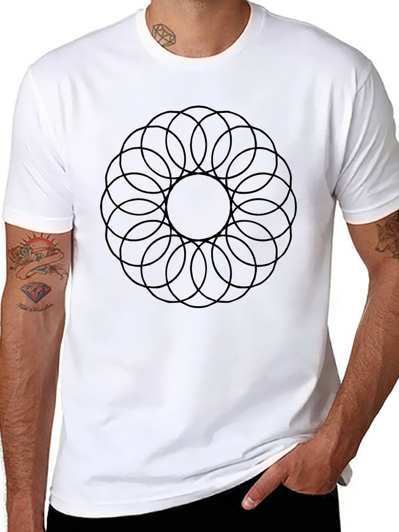Camiseta Negra Hombre: Diseño Circular Abstracto