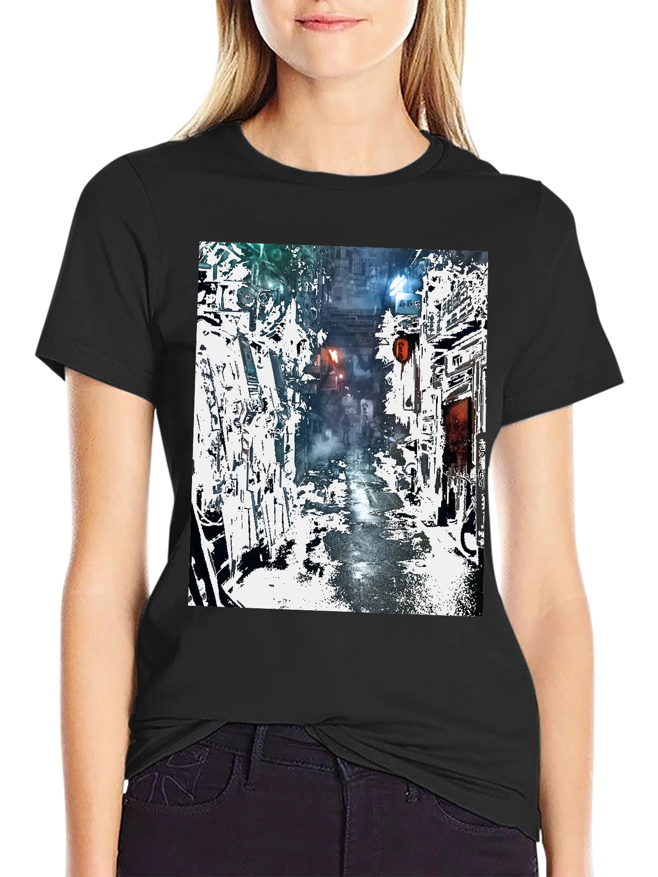 Camiseta Urbana con Diseño de Calle Futurista