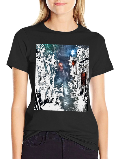 Camiseta Urbana con Diseño de Calle Futurista