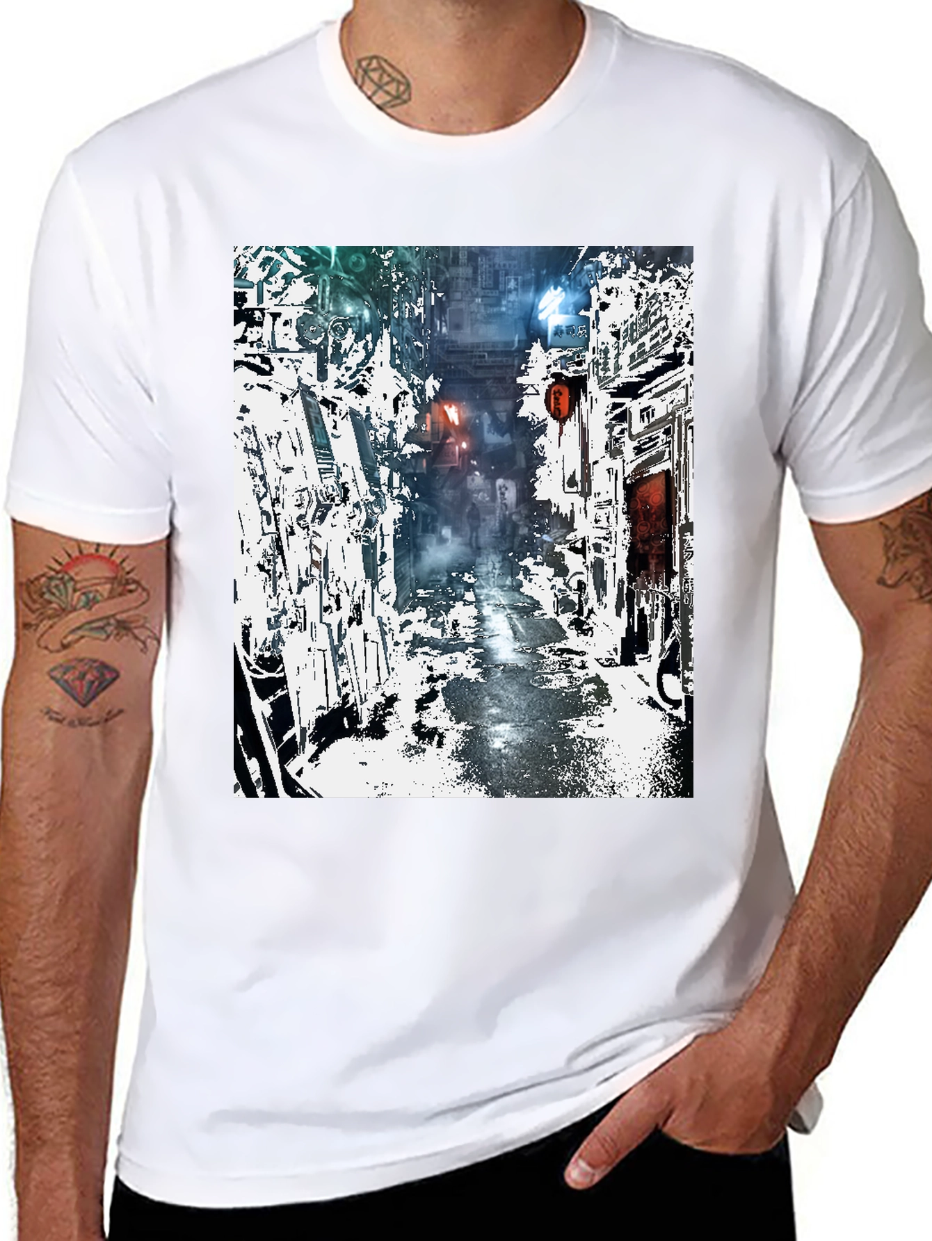 Camiseta Urbana con Diseño de Calle Futurista