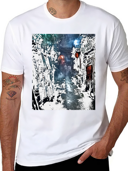 Camiseta Urbana con Diseño de Calle Futurista