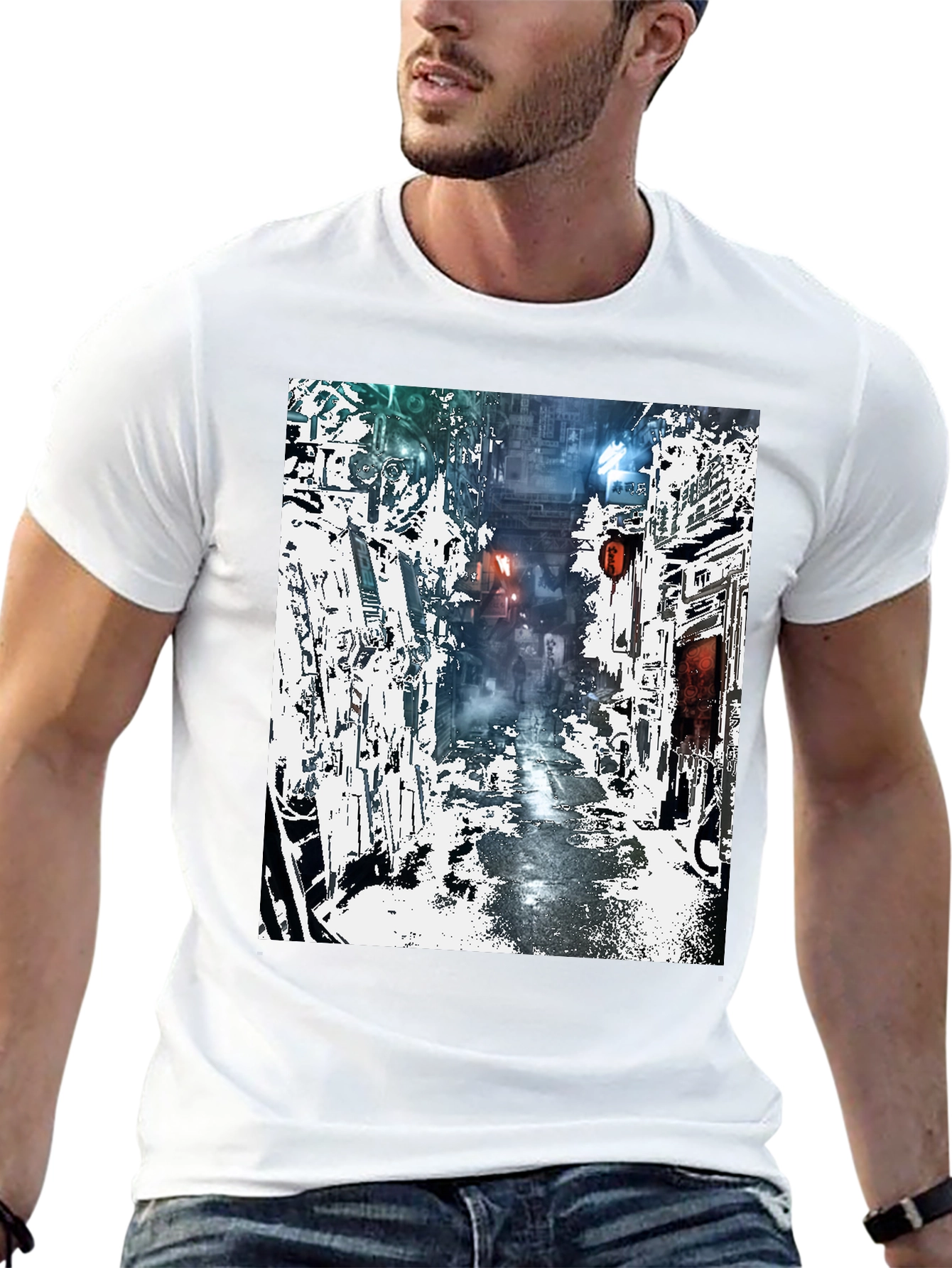 Camiseta Urbana con Diseño de Calle Futurista