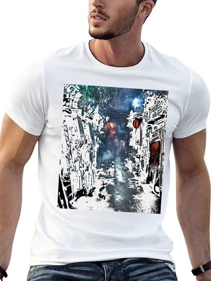 Camiseta Urbana con Diseño de Calle Futurista