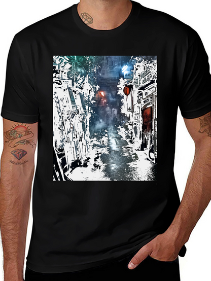Camiseta Urbana con Diseño de Calle Futurista