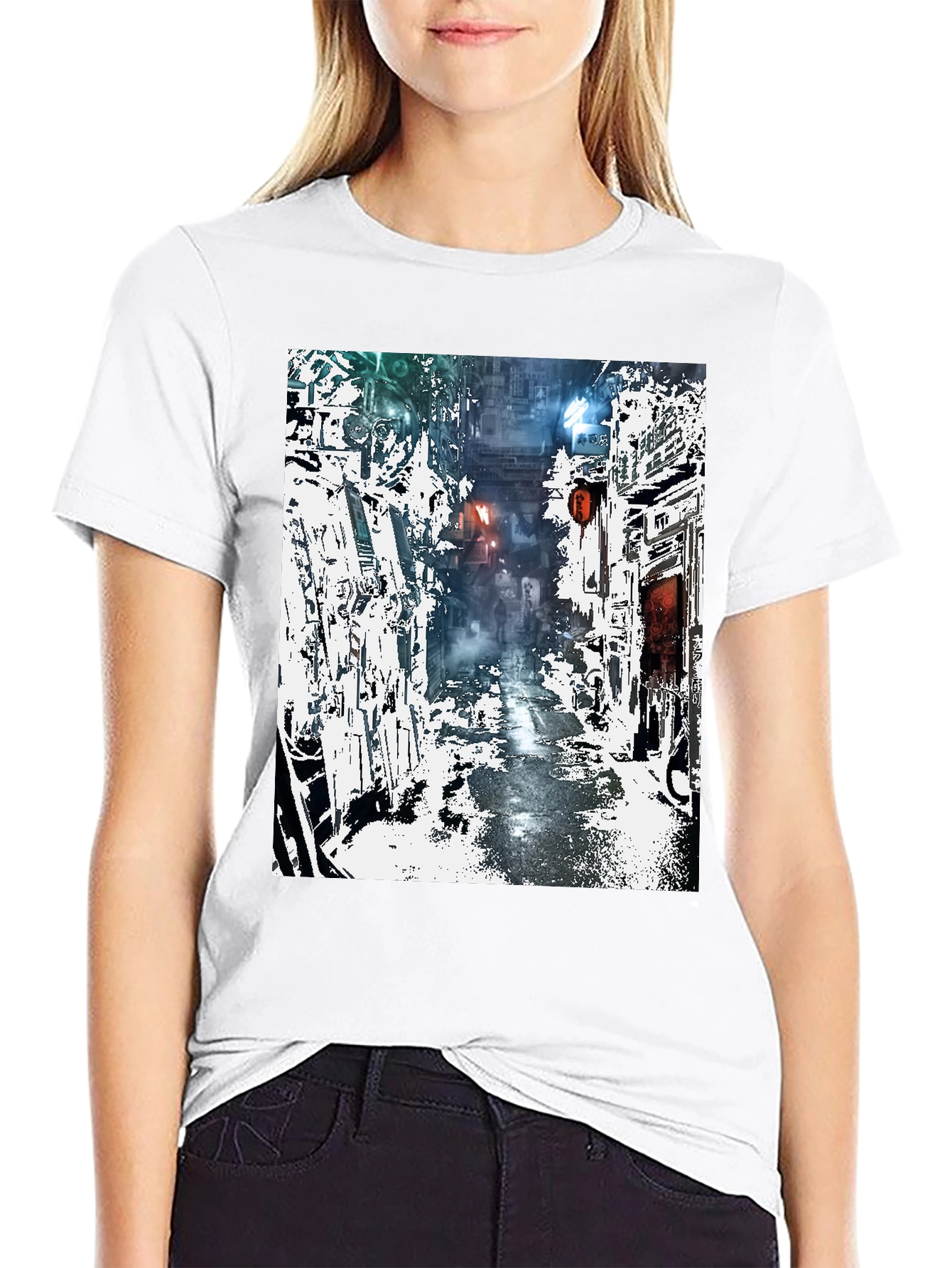 Camiseta Urbana con Diseño de Calle Futurista