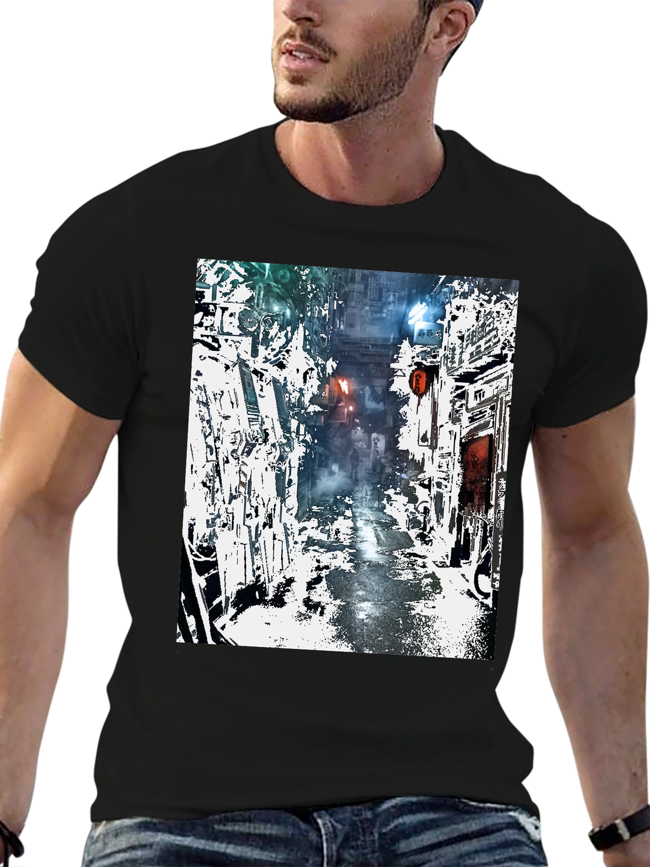Camiseta Urbana con Diseño de Calle Futurista