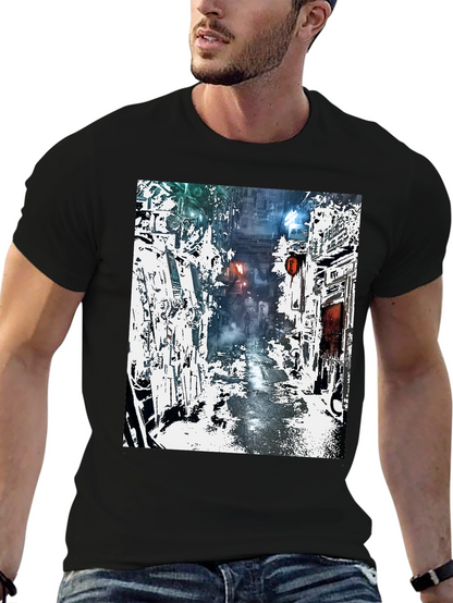 Camiseta Urbana con Diseño de Calle Futurista