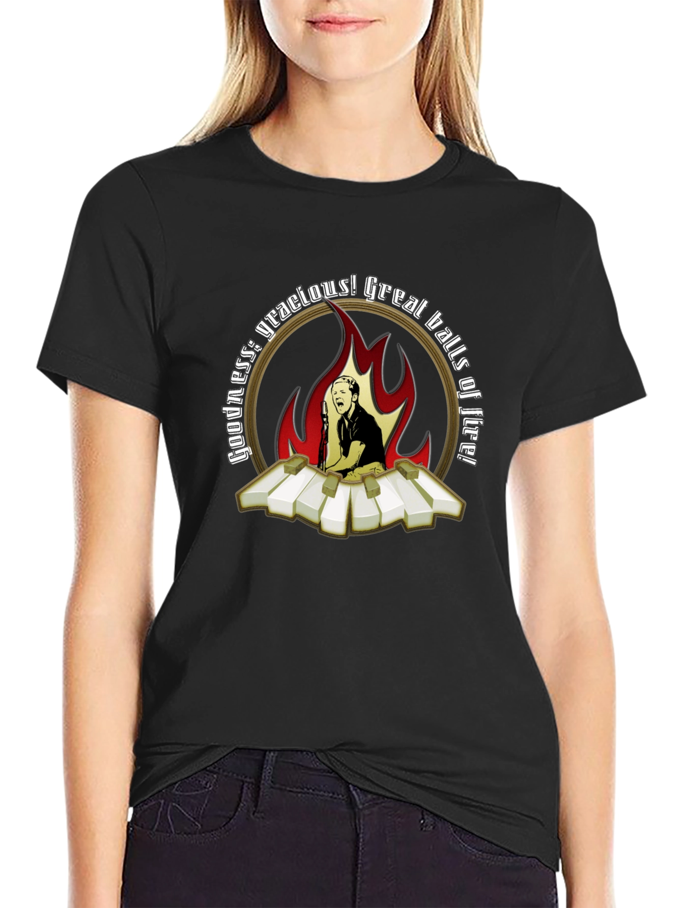 Camiseta Negra con Diseño de Jerry Lee Lewis