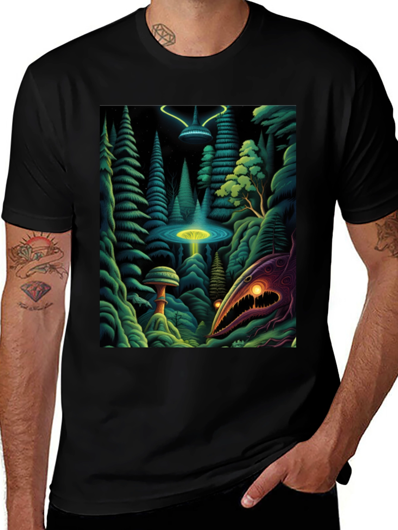 Camiseta Negra con Estampado Extraterrestre
