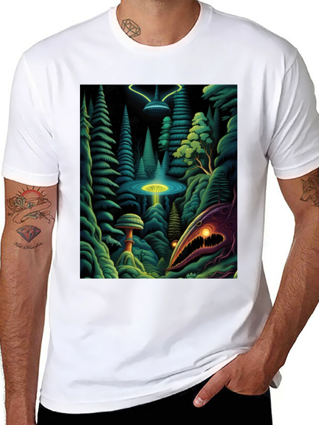 Camiseta Negra con Estampado Extraterrestre