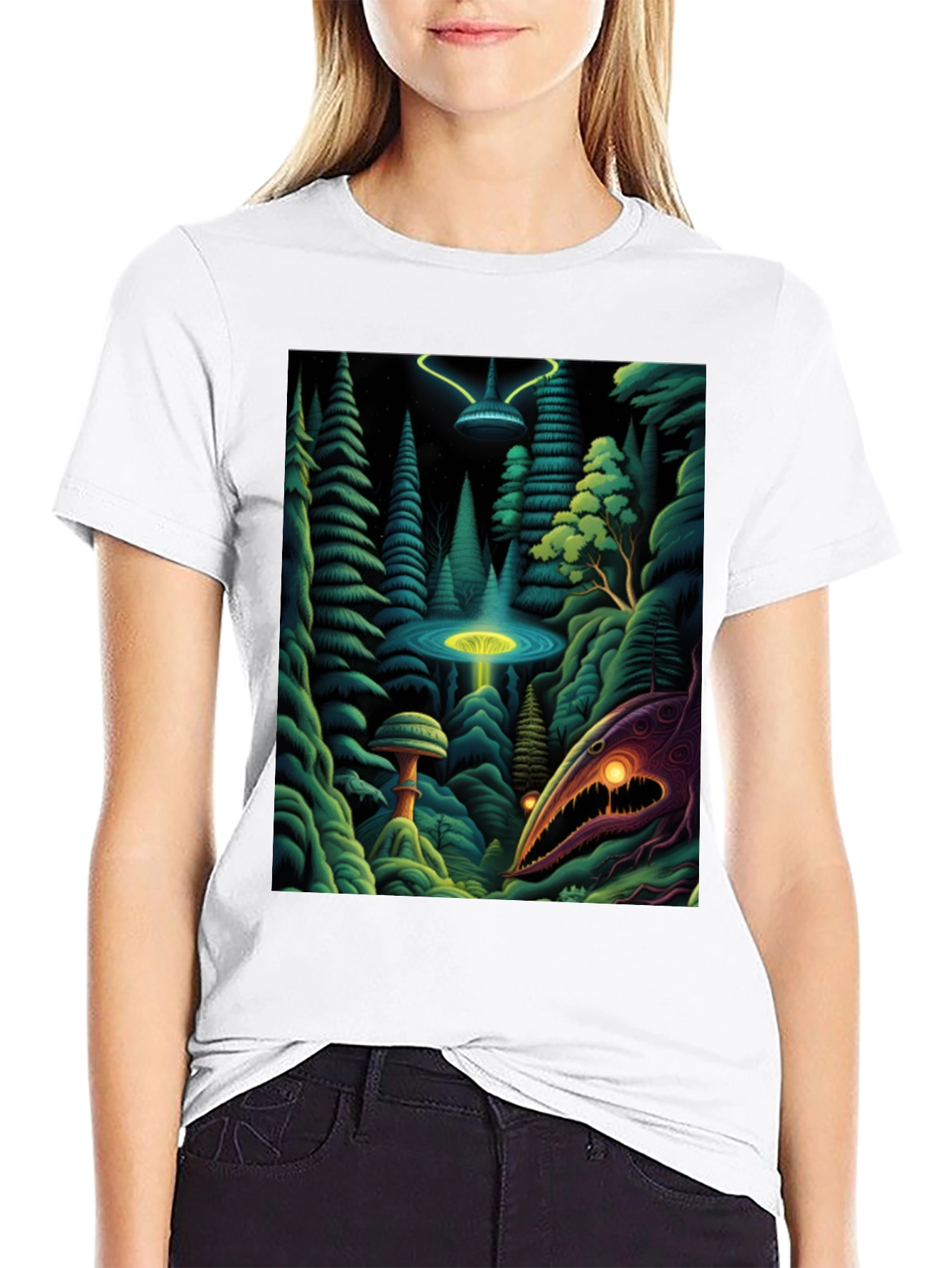 Camiseta Negra con Estampado Extraterrestre
