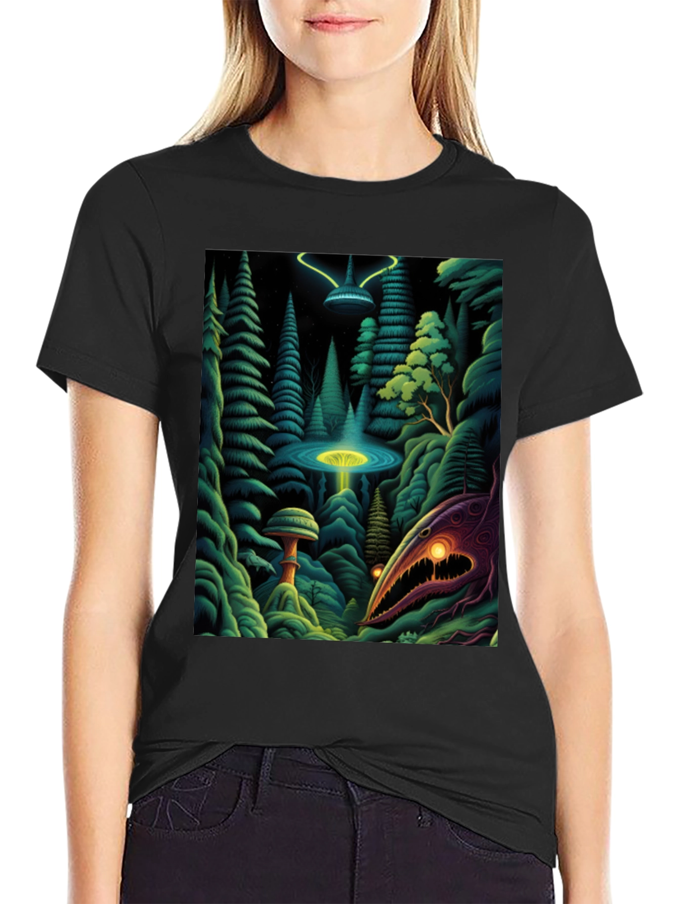 Camiseta Negra con Estampado Extraterrestre