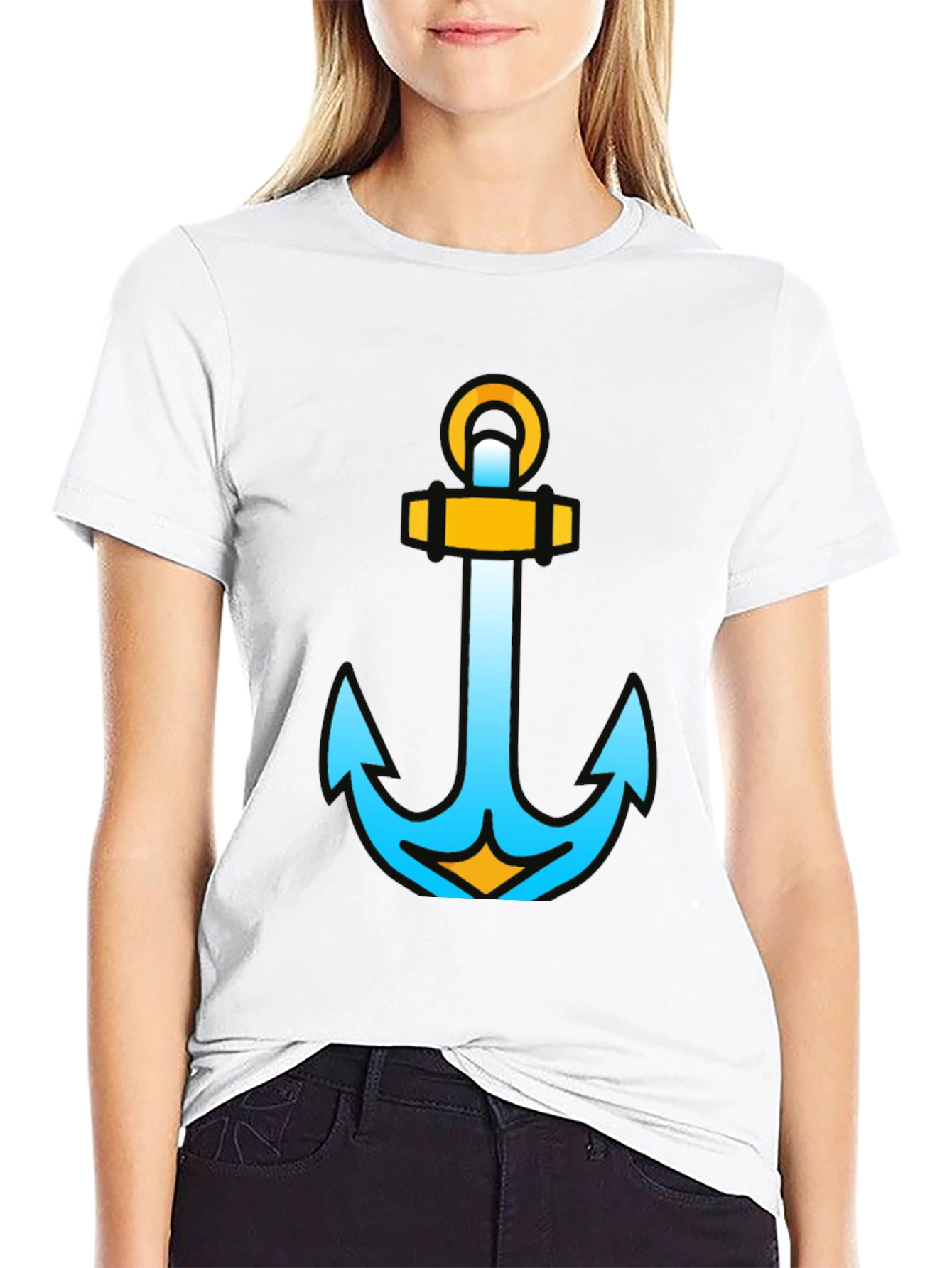 Camiseta Negra con Ancla Náutica Moderna