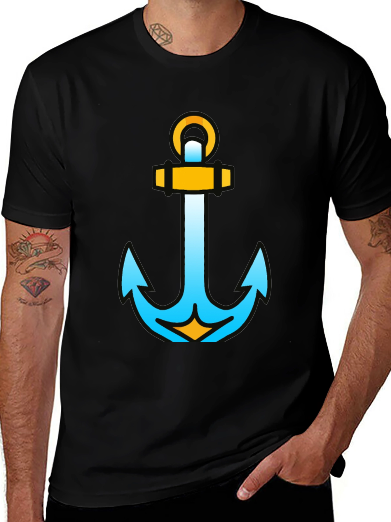 Camiseta Negra con Ancla Náutica Moderna