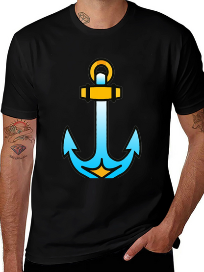 Camiseta Negra con Ancla Náutica Moderna