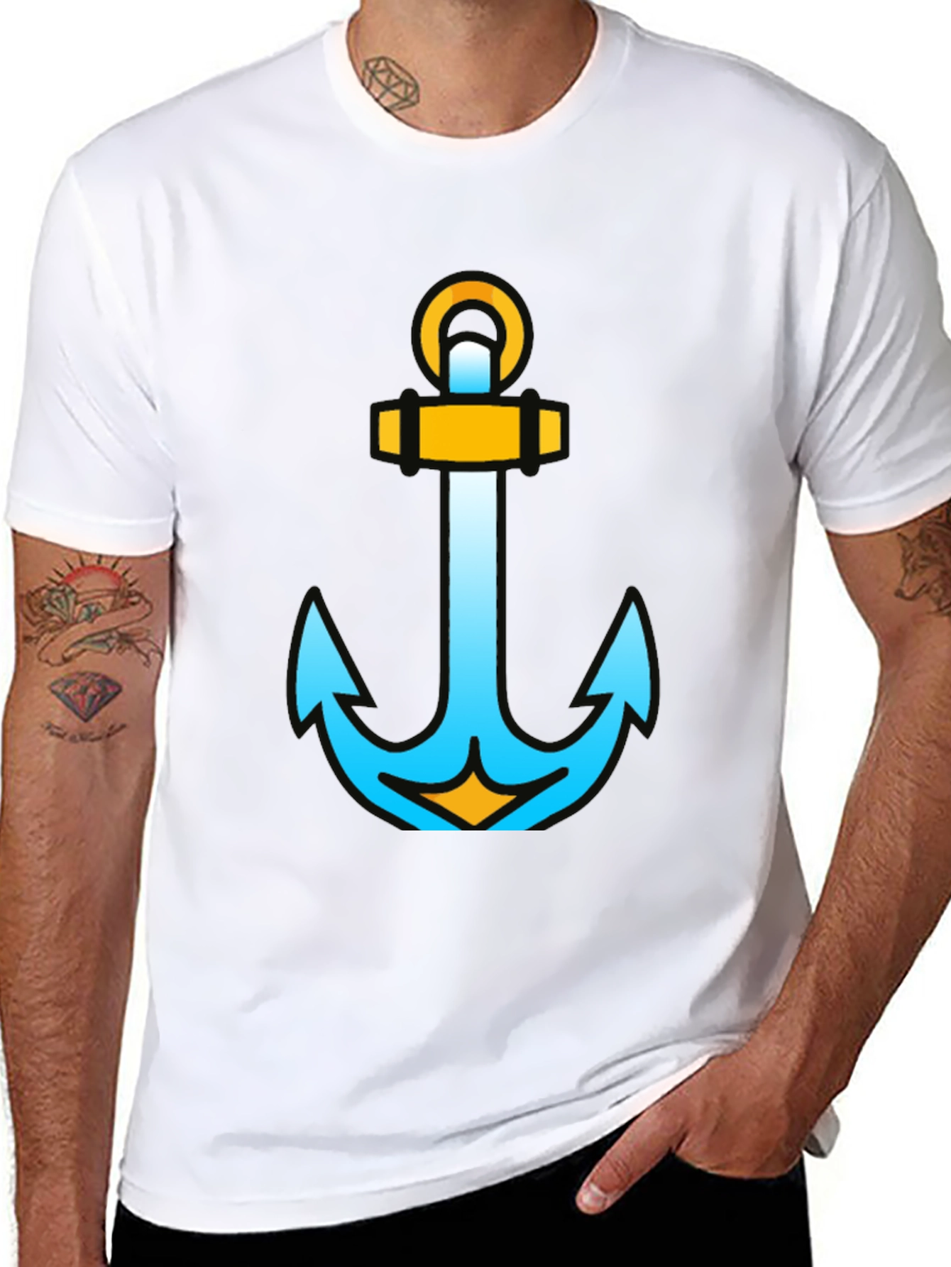 Camiseta Negra con Ancla Náutica Moderna