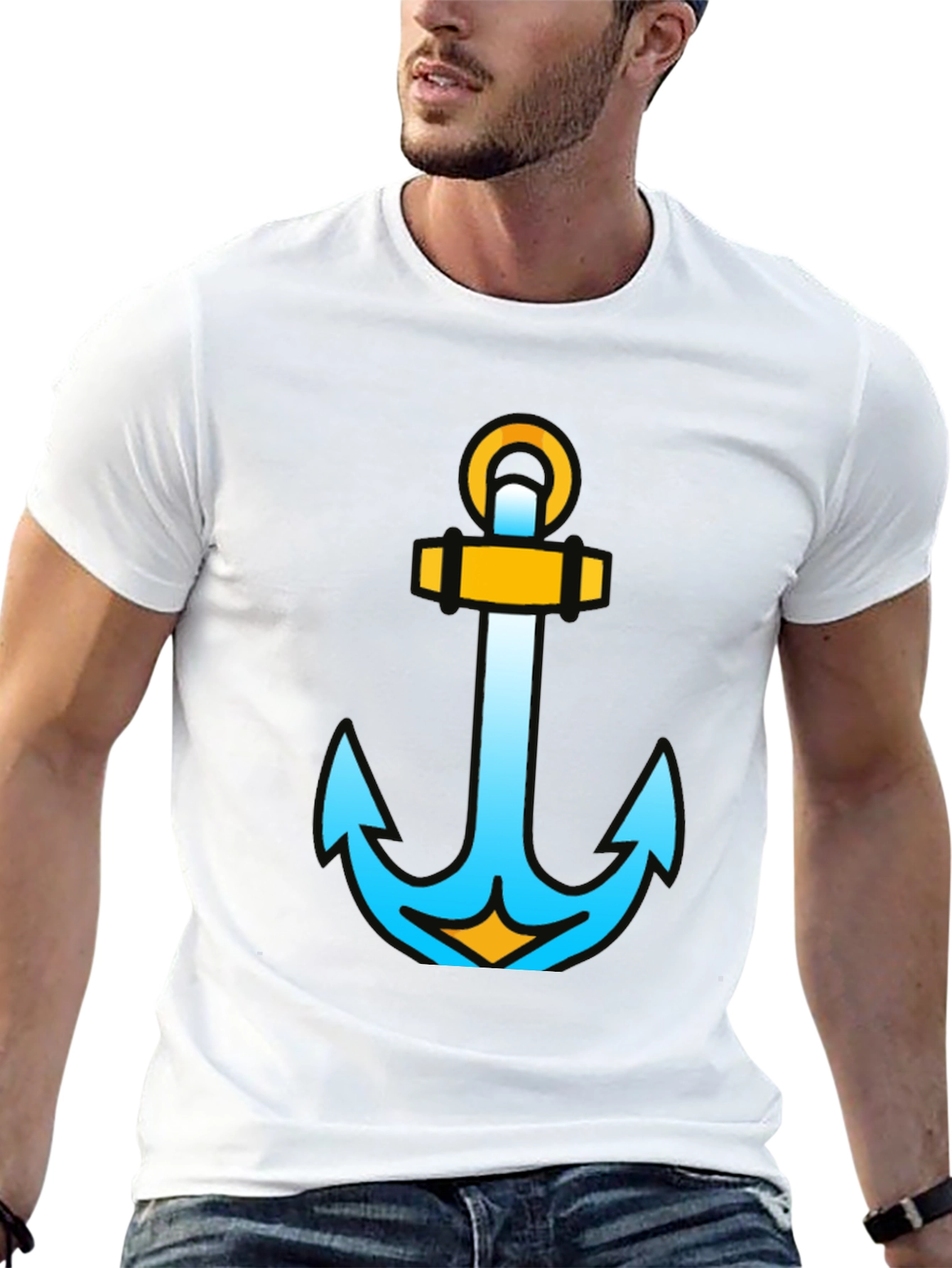 Camiseta Negra con Ancla Náutica Moderna