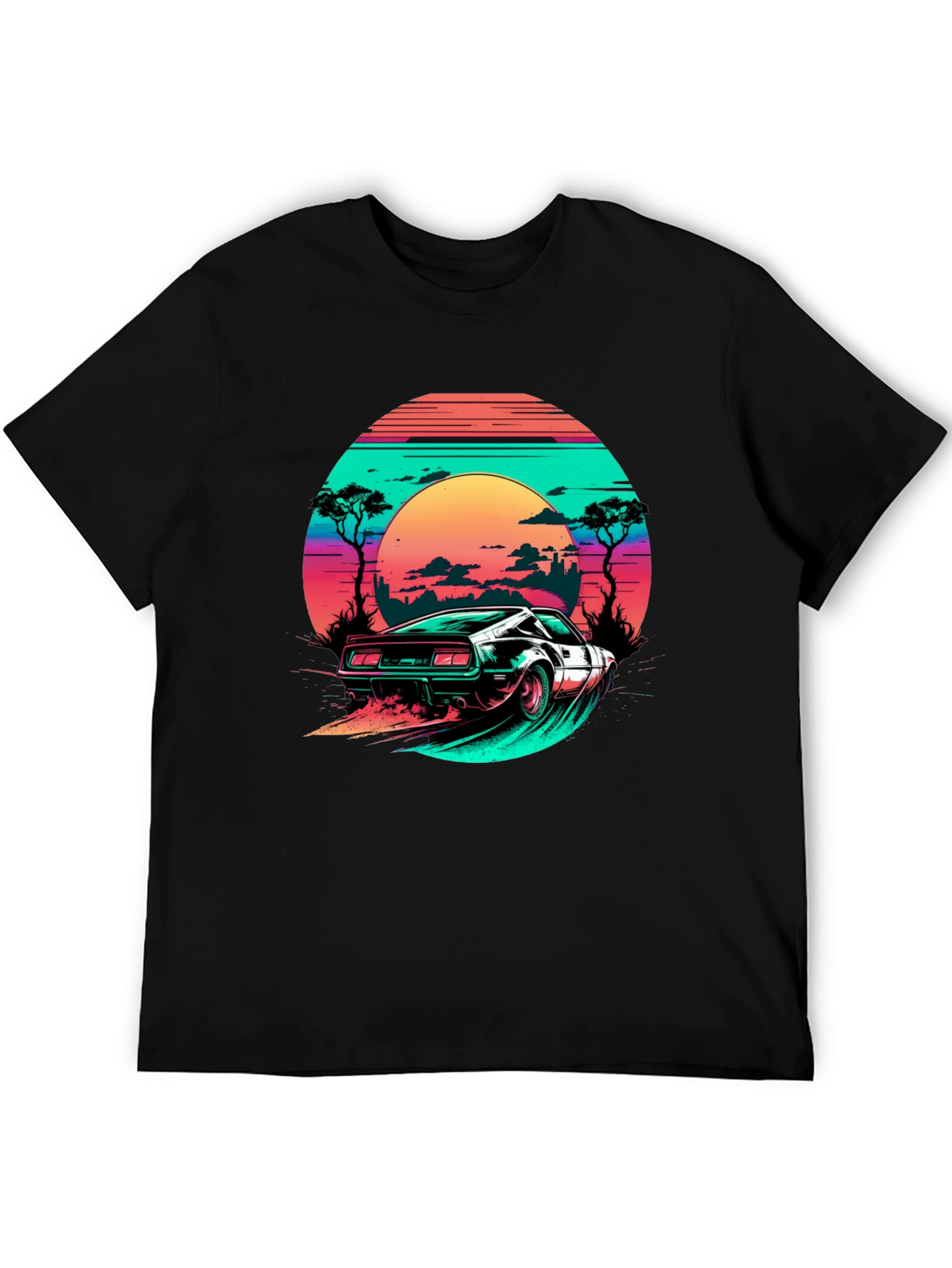 Camiseta Negra Retro Car Sunset
