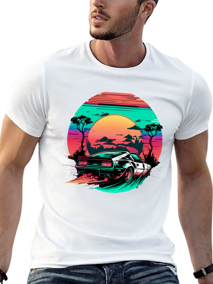 Camiseta Negra Retro Car Sunset