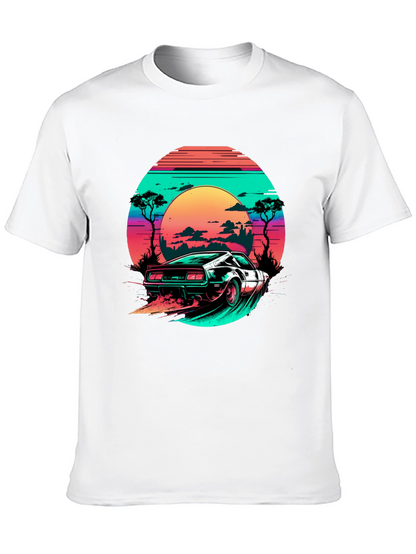 Camiseta Negra Retro Car Sunset