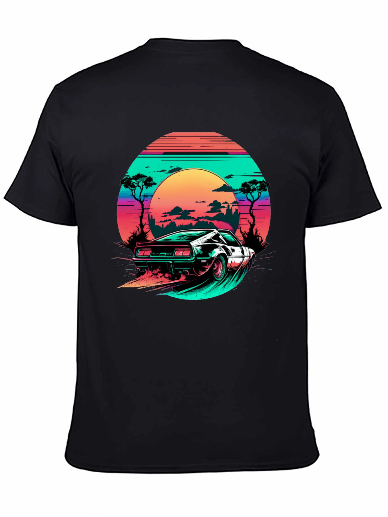 Camiseta Negra Retro Car Sunset
