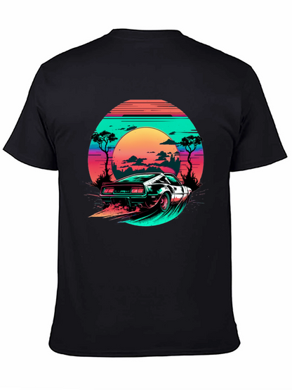 Camiseta Negra Retro Car Sunset