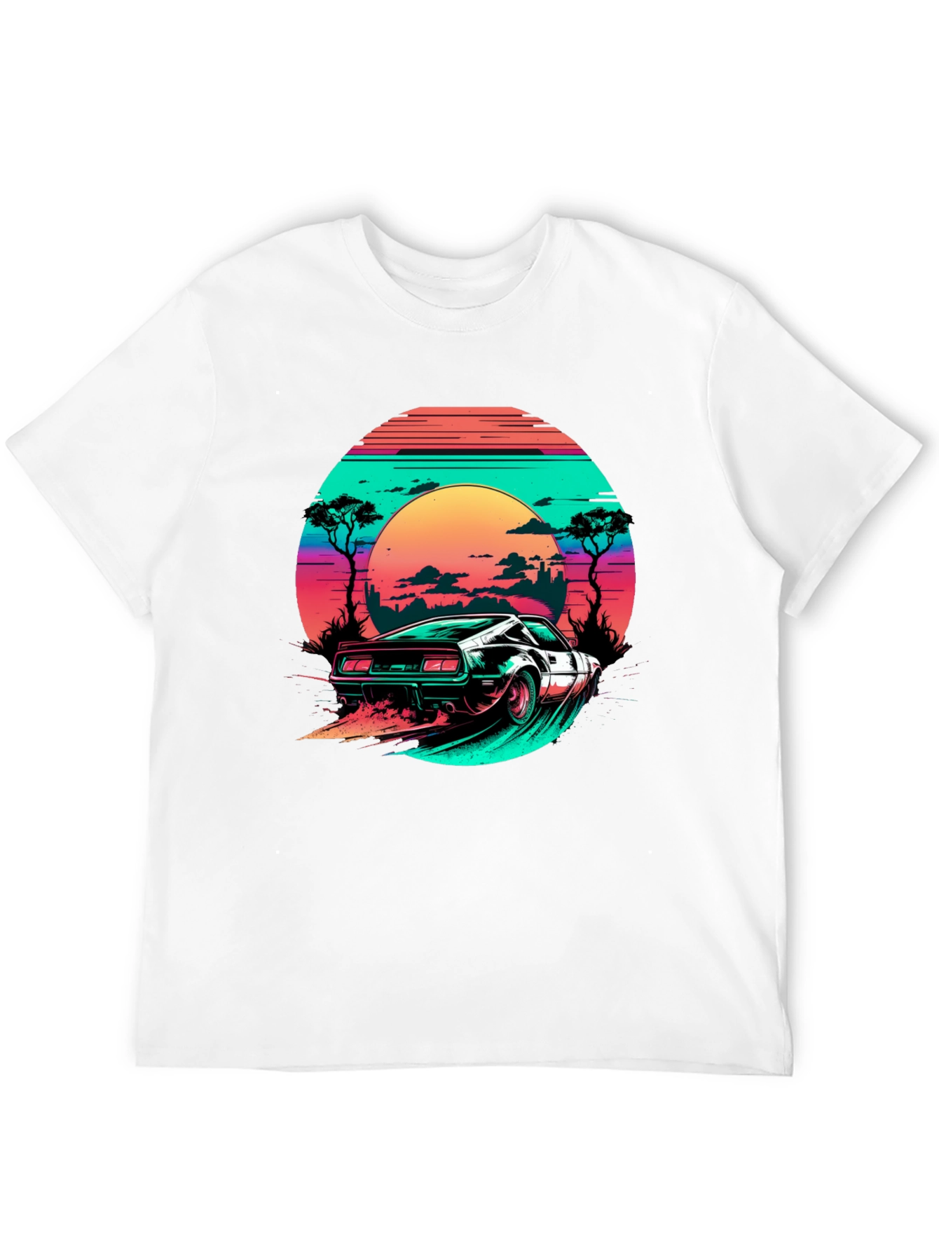 Camiseta Negra Retro Car Sunset