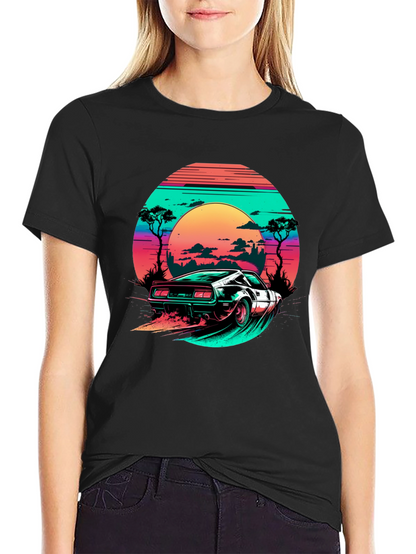 Camiseta Negra Retro Car Sunset