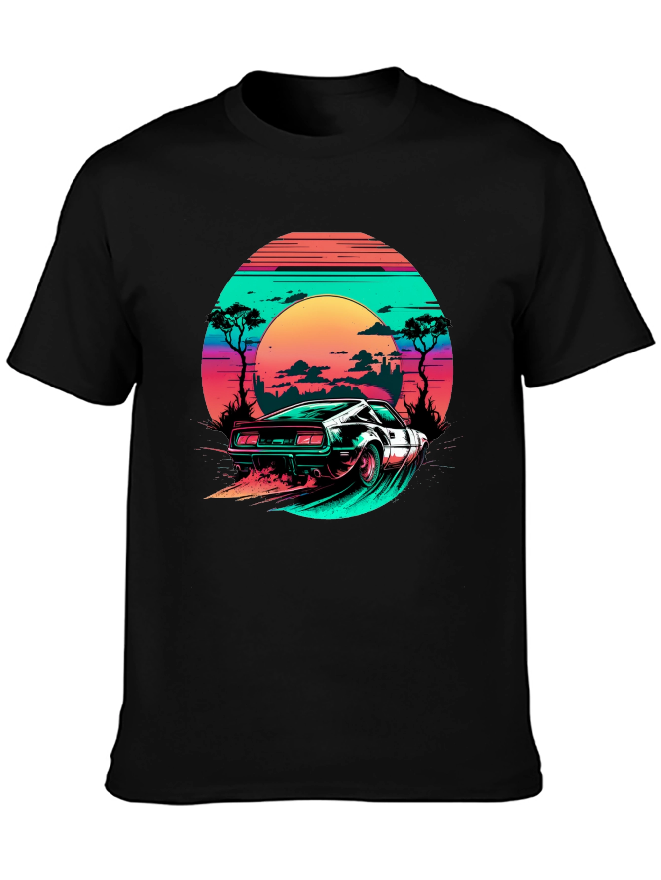 Camiseta Negra Retro Car Sunset