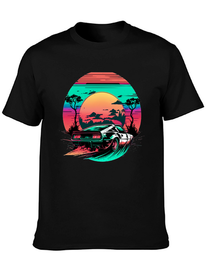 Camiseta Negra Retro Car Sunset