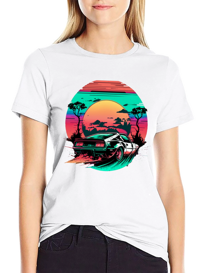 Camiseta Negra Retro Car Sunset
