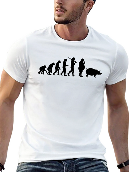 Camiseta Negra Evolución Humana a Cerdo