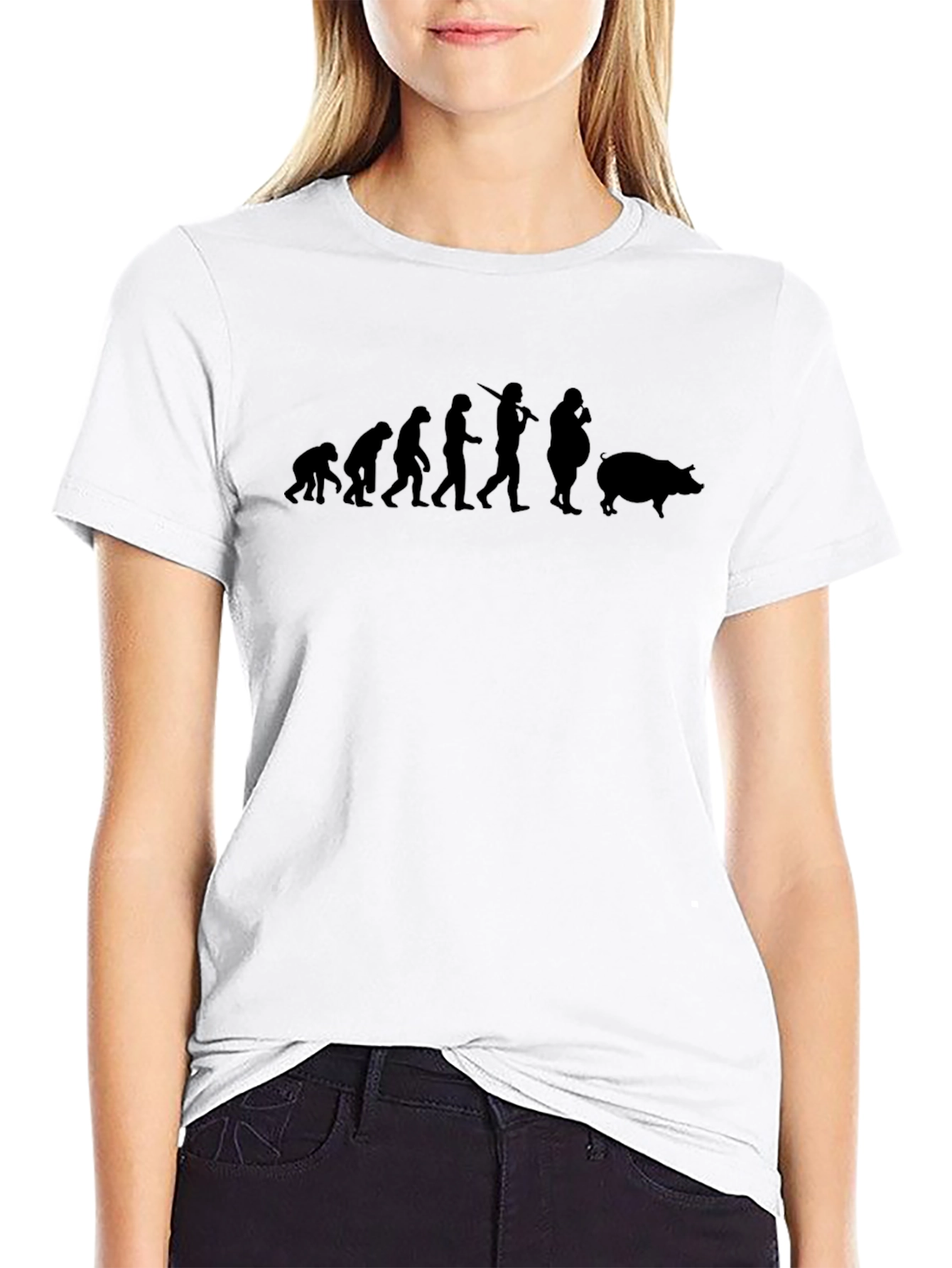 Camiseta Negra Evolución Humana a Cerdo