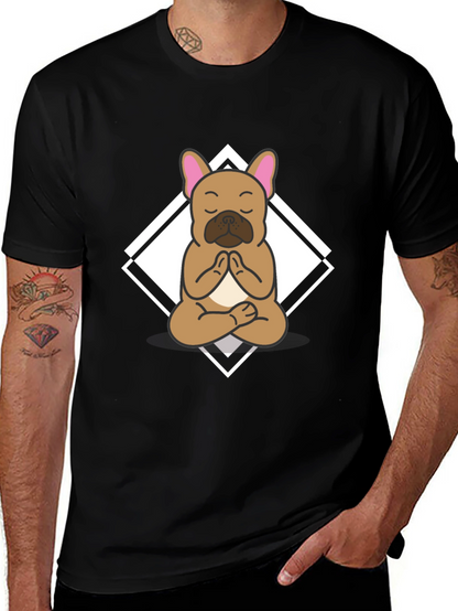 Camiseta Negra con Diseño de Bulldog Francés Meditando
