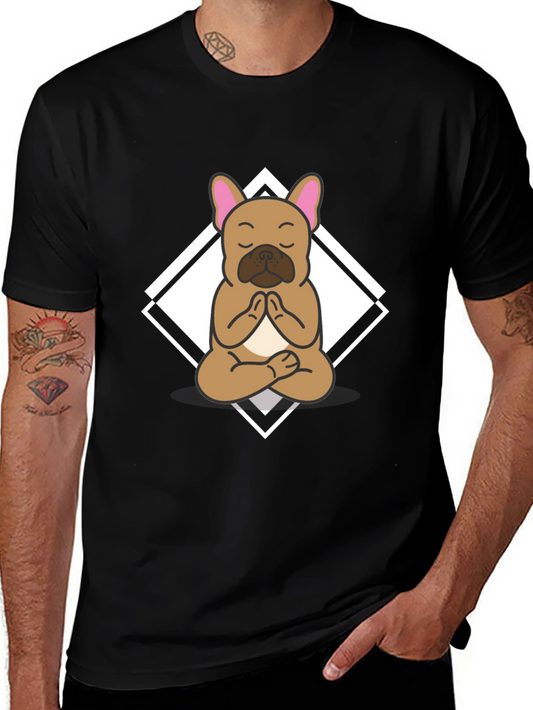 Camiseta Negra con Diseño de Bulldog Francés Meditando