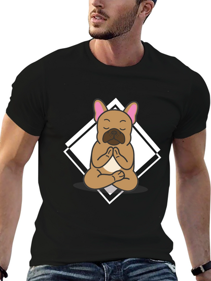 Camiseta Negra con Diseño de Bulldog Francés Meditando