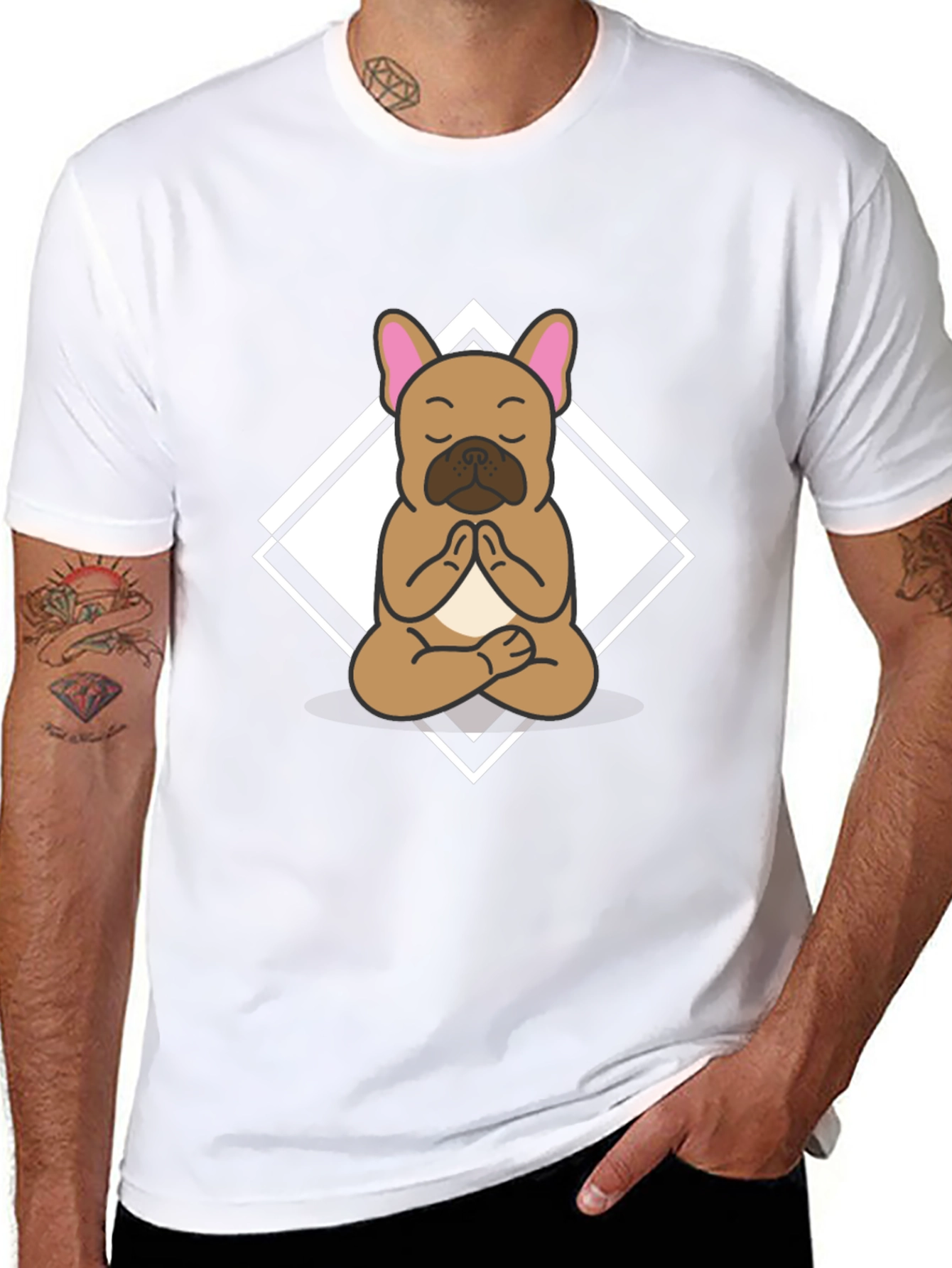 Camiseta Negra con Diseño de Bulldog Francés Meditando