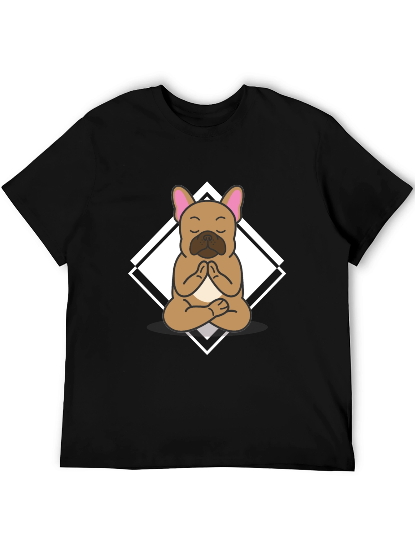 Camiseta Negra con Diseño de Bulldog Francés Meditando