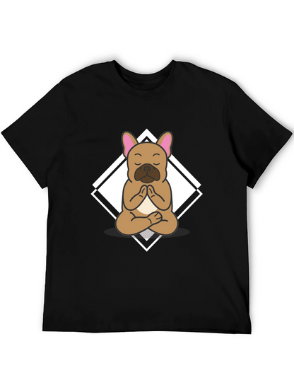 Camiseta Negra con Diseño de Bulldog Francés Meditando