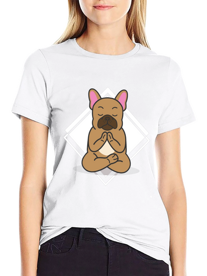 Camiseta Negra con Diseño de Bulldog Francés Meditando