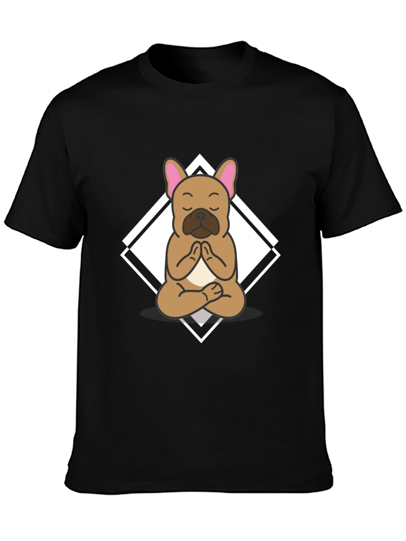 Camiseta Negra con Diseño de Bulldog Francés Meditando